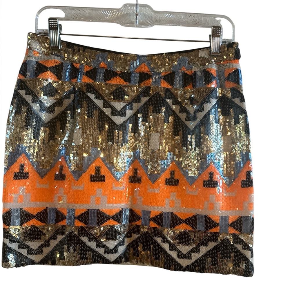 Sequin Aztec Mini Skirt in Gold and Orange - Picture 3 of 9